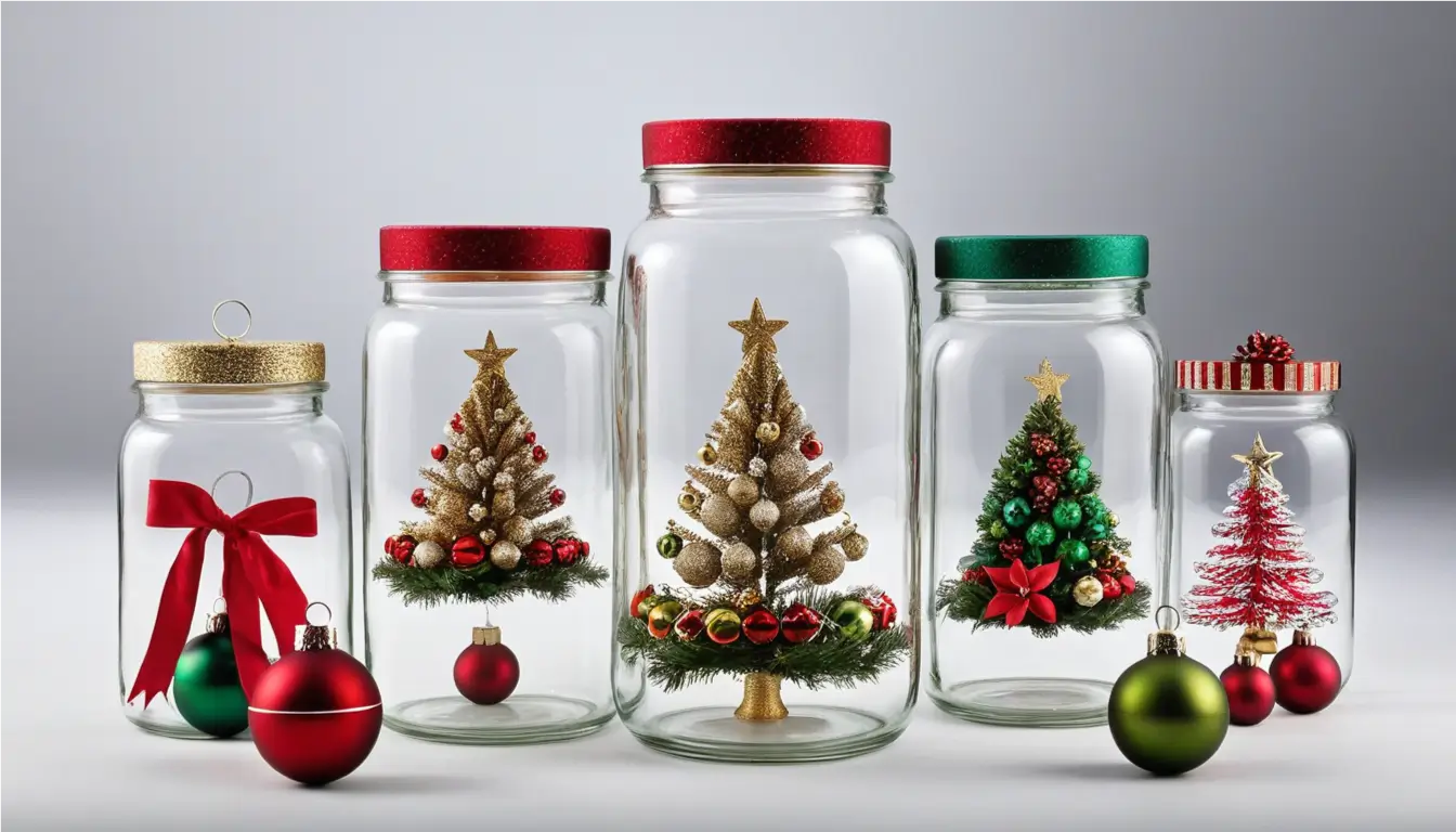 cómo decorar botes de cristal para Navidad
