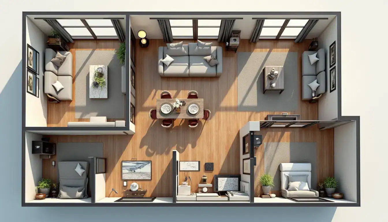 Sencillas planos de casas de una planta en 3D