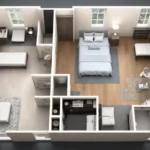 Suite planos de dormitorios con baño y vestidor con medidas