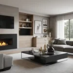 Pared salones con chimenea y televisión: ideas y fotos