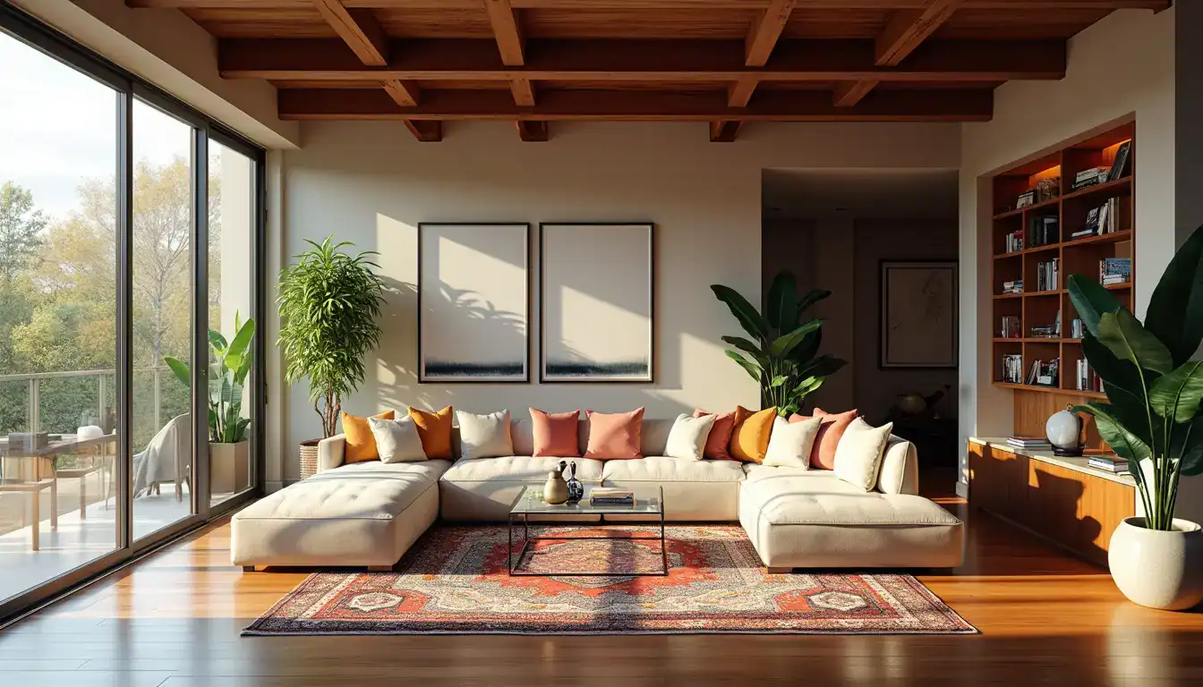 Salón moderno con vigas de madera: ideas y fotos inspiradoras